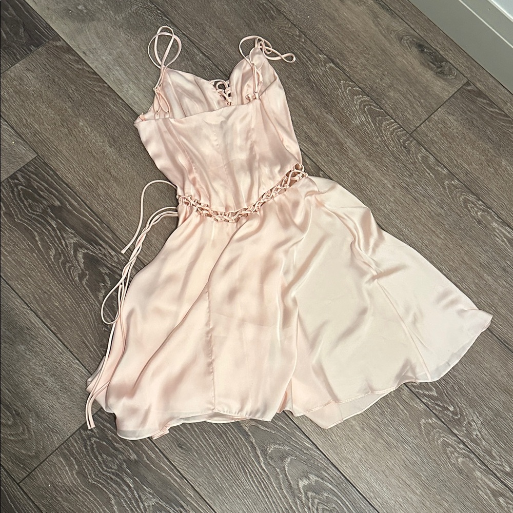 NEW Jena Tang Nude Blush Mia Lace-up Women's Slip Dress Satin Feel XS - Picture 6 of 11
